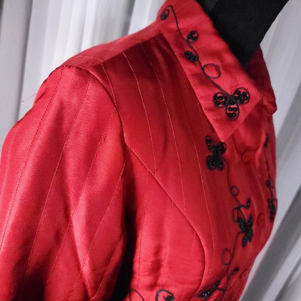 Carole Little Red 100% Silk Beaded Embroidered Statement Jacket Blazer Size S - Picture 8 of 16